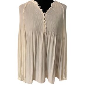 Ralph Lauren Ivory Pleated Button-Front Long-Sleeve Blouse XL nwt